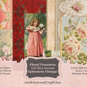 DIGITAL kit FLORAL Treasures Tall Slim Journal - Download a beautiful collection of papers for journal craft