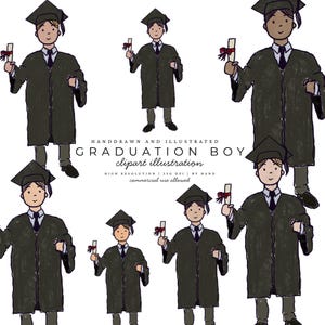 Clipart de niño graduado / Cultural / Ilustración de graduado dibujada a mano / Arte de graduación para uso comercial / Alta resolución 350 DPI
