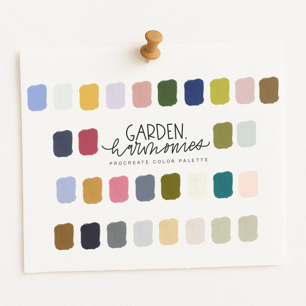 Paleta de colores para Procreate Garden Harmonies – 30 tonos botánicos seleccionados para arte digital