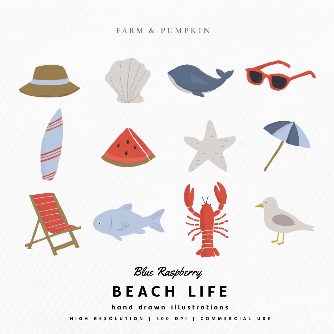 Blue Raspberry-beach Life – Hand Drawn Summer Clipart Set | High ...
