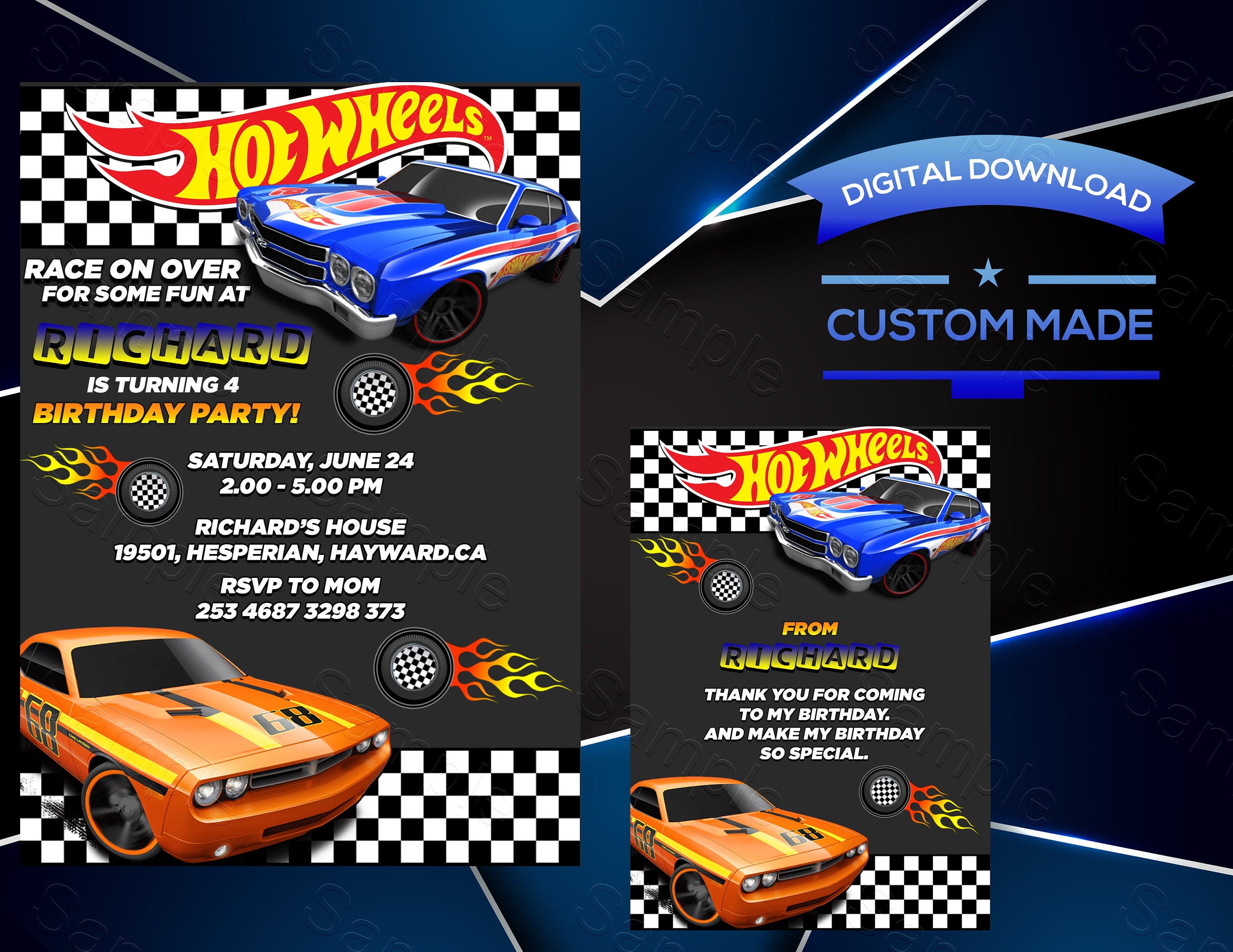 Hot Wheels Birthday Invitation Hot Wheels Invitation Hot Etsy