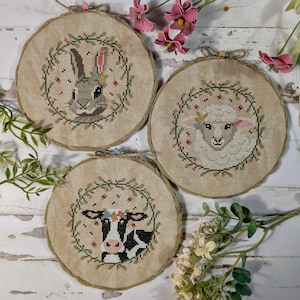 NEW! - Spring Animals Trio 2025- Cross Stitch Chart - Digital Copy - Stitch Count W66x H66 each animal