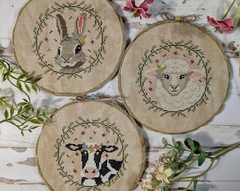 Spring Animals Trio 2025- Cross Stitch Chart - Digital Copy - Stitch Count W66x H66 each animal