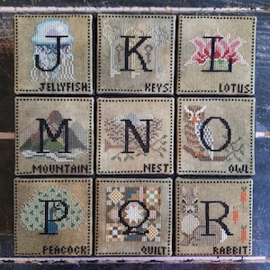When I Think Of J, K, L, M, N, O, P, Q, R, Special Price - Cross Stitch Charts - Digital Copy - Stitch Count, Each Block W45 x H45