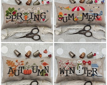 SET DI QUATTRO When I Think Of Spring, Summer, Autumn, Winter - Schemi punto croce, copia digitale