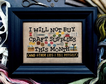 Craft Supplies (&quot;And Other Lies&quot; Series) - Cross Stitch Chart - Digital Copy - Stitch Count W103 x H63