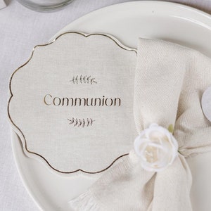 16 tovaglioli per la comunione in lino e carta effetto oro, 31,5x31,5 cm - 3 veli, tovaglioli per la comunione, tovaglioli bianchi e oro, comunione
