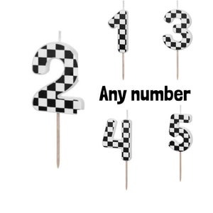 Velas con números de coche de carreras a cuadros, fiesta temática de coches de carreras, Two Fast, cumpleaños de niño, fiesta de cumpleaños infantil, velas de cumpleaños