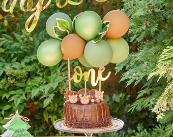 Topper de bolo de balão de floresta, topper de balão de floresta, topper de bolo de balão verde, mini guirlanda de bolo, mini guirlanda de balão