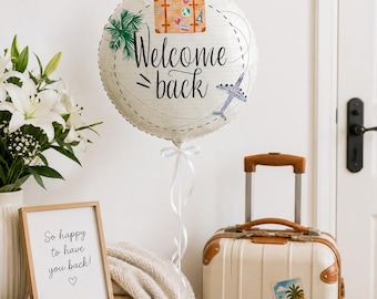 Welcome Back Travel Balloon | 35 cm (13.8 in) Foil Balloon | Bon Voyage Return Party Decoration | Travel Theme Welcome Home Decor
