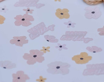 Confeti floral de feliz cumpleaños, confeti de mesa, decoración floral para mesa, confeti para esparcir en cumpleaños, confeti floral, para ella