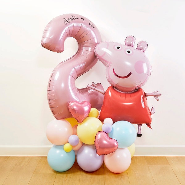 Grande sculpture de ballons Peppa Pig bricolage, pile de ballons Peppa Pig, sculpture Peppa Pig, ballon Peppa Pig, ballon en aluminium, décoration de fête