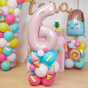 Fai da te grande 55&quot; scultura di palloncini gelato, pila di palloncini di caramelle, kit fai da te, senza elio, compleanno di ragazze, palloncino con numeri rosa, regalo di compleanno