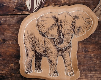 8 platos de papel kraft con forma de elefante, platos de papel safari, platos de safari en la jungla, Wild One, fiesta de cumpleaños con temática de safari, vajilla temática de la jungla