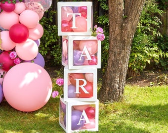 Lovely Personalised Pop Up Blocks with Balloons, Birthday Balloon Blocks, White Balloon Boxes with Name, 1st Birthday, Letters and Numbers