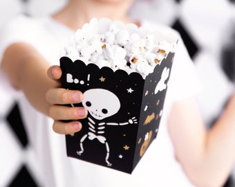 Lot de 6 boîtes de pop-corn effrayantes pour Halloween, boîtes de pop-corn avec squelette, jolie boîte de pop-corn squelette, maison hantée, fête de sorcière