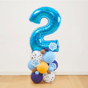 Globo azul y bingo, globo de cumpleaños azul, decoración azul y bingo,  cumpleaños de cachorro azul, globo de perro, pata, cumpleaños temático azul  -  México