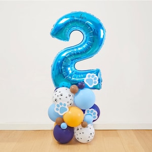 Globo azul y bingo, globo de cumpleaños azul, decoración azul y bingo,  cumpleaños de cachorro azul, globo de perro, pata, cumpleaños temático azul  -  México