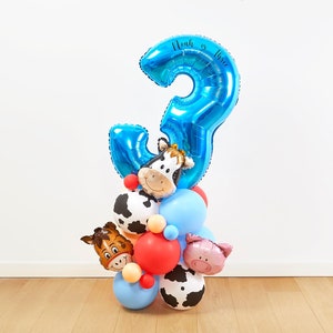 Scultura di palloncini fai da te a forma di fattoria blu, 1,4 m/55 pollici, palloncino con animali da fattoria per bambini, kit fai da te, palloncini con animali da fattoria, palloncino con numeri, animali da fattoria, palloncini
