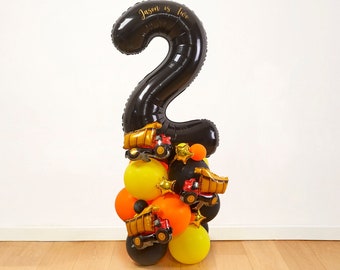 DIY Large 55" Construction Birthday Balloon Sculpture, Boys Birthday, Construction Balloon Stack, DIY Kit, 2nd birthday, Number Balloons