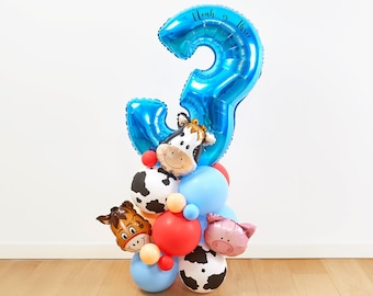 DIY Blue Farm Balloon Sculpture, 1.4m/55in, Boy&#39;s Farm Animal Balloon, DIY Kit, Farm Animal Balloons, Number Balloon, Farm Animal, Balloons