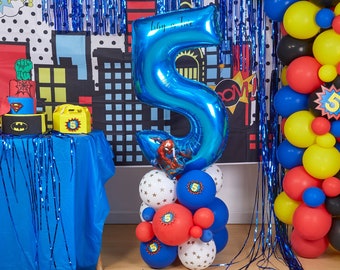 DIY Large 55" White Stars Red Blue Superhero Theme Party Kids Birthday Balloon Sculpture, Balloons Sculpture, Superhero Sculpture, Superhero