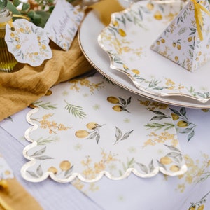 16 Papierservietten mit botanischen Zitronen, botanisches Sommergeschirr, Frühlingsgeschirr, Blumengeschirr, Blumenpapierservietten, Zitronenfruchtgeschirr