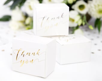 Small Gold Thank You Boxes - Set of 10 - Gold Thank You Boxes - Wedding Gift Boxes - Birthday Gift Boxes - Gold Favour Boxes, Gold Paper Box