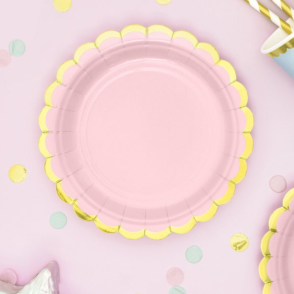 Pastel Pink Paper Plates, Pastel Paper Plates, Pink and Gold Edge, Pink Pastel Party Decorations - Bridal Shower - Birthday - Baby Shower