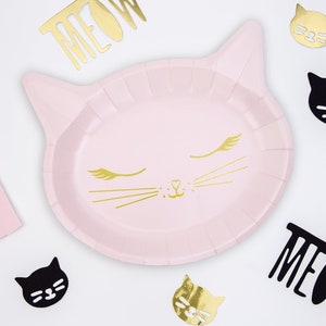 6 entzückende rosa Katzenpapier Teller, rosa Kitty Partyteller, rosa Kinderpartyteller, Katzengeburtstag, Katzengeburtstag, rosa Geschirr