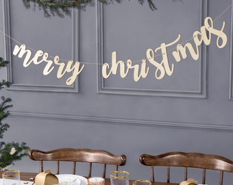 Frohe Weihnachten Banner aus Holz, Weihnachtsdekoration aus Holz, Weihnachtsfeier, Frohe Weihnachten Banner - Hängende Dekorationen aus Holz