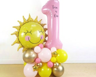DIY Large My Little Sunshine Balloon Sculpture, Sun Balloon Sculpture, 1st Birthday Balloon Stack, Pink Jumbo Number Balloon, Sun Balloon