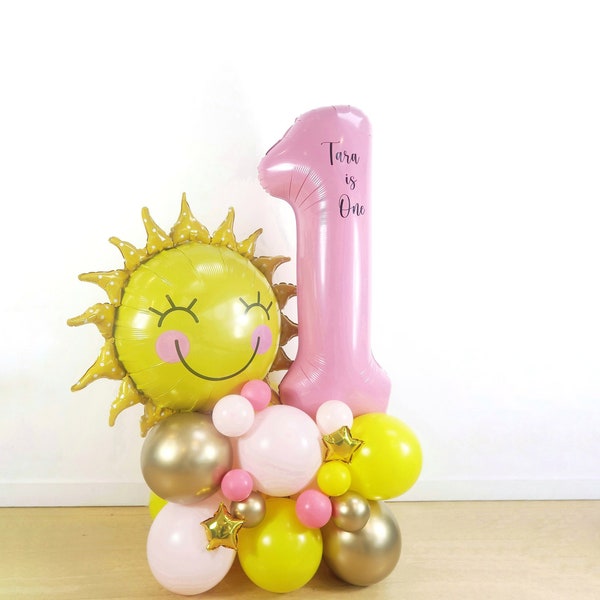 DIY Large My Little Sunshine Balloon Sculpture, Sun Balloon Sculpture, 1st Birthday Balloon Stack, Pink Jumbo Number Balloon, Sun Balloon