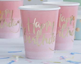 Gold and Pink Ombre Paper Cups, Pink and Gold Birthday Cups, Pink and Gold Cups, Ombre Paper Cups, Pretty Paper Plates, Girls Birthday Cups