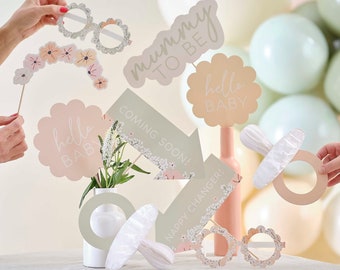 Floral Baby Shower Photo Booth Props, Baby Shower Photobooth, Baby Shower Photo Props, Baby Shower Accessories, Hey Baby, Photo Props