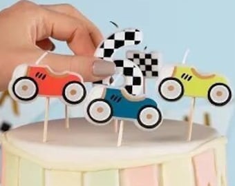 Candele Di Compleanno Con Numero 5 E Auto Da Corsa - Tema Traffico, Nere, Per Ragazza E Ragazzo, Decorazione Torta - 2