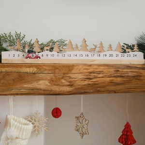 Wooden Reusable Christmas Advent Calendar and Moveable Car, Advent Calendar, Christmas Countdown, Red Green, Christmas Festive Time Calendar