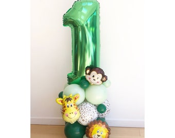 DIY Large 55" Safari Birthday Balloon Sculpture, Cute Safari Animal Balloon , DIY Kit, No helium required, 1st birthday, Number Balloon