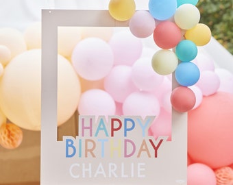 Customisable Rainbow Happy Birthday Photo Booth Frame with Balloons, Birthday Photo Prop, Photo Booth, Rainbow Decor, Rainbow Photo Props