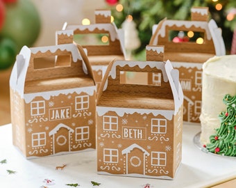 4 anpassbare Lebkuchenhaus-Weihnachtsgeschenkboxen, Papiergeschenkboxen, Weihnachtsbehandlungsboxen, Kraft-Geschenkboxen, Weihnachtsverpackung