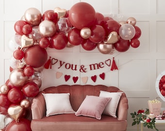 Guirlande de bricolage de ballons romantiques, arche de ballons rouges, rouge, rose, or rose, kit d'arche de ballons roses, ballons en forme de coeur, coeurs, rouge