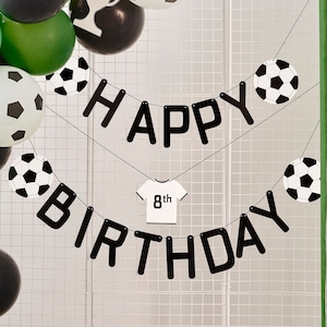 Customisable Happy Birthday Football Bunting, Football Banner Backdrop, Black and Green Boys Birthday Party, Soccer Banner, Footballer Party
