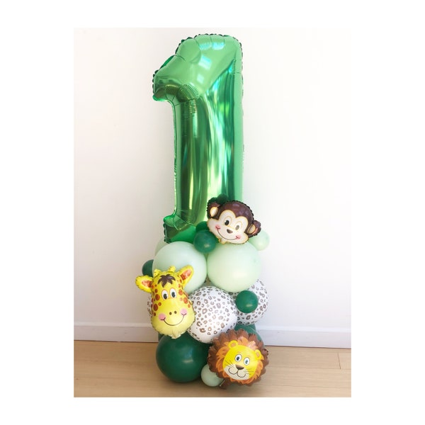 DIY Grand 55" Safari Birthday Balloon Sculpture, Cute Safari Animal Balloon , Kit de bricolage, Aucun hélium requis, 1er anniversaire, Numéro Ballon