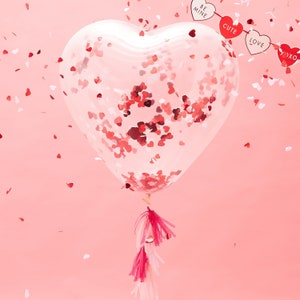 Giant Heart Shaped Confetti Balloon, 36", Heart Shaped Balloon with Tassels, Valentine's Day Balloons, Heart Balloons, Confetti Balloons