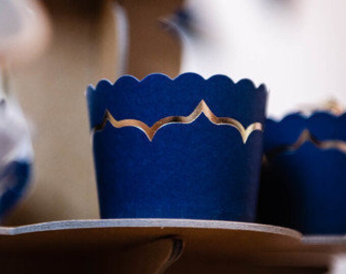 Small Navy and Gold Cupcake Wrappers Navy Cupcake Cases Etsy UK