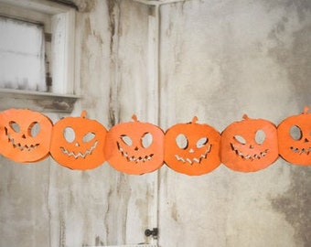 Spooky Pumpkin Tissue Garland, Jack O'Lantern Garland, 3m, Pumpkin Halloween Decoration, Pumpkin Banner, Halloween Wall Decorations