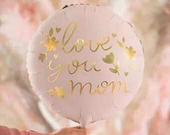 Ballon en aluminium rose clair et doré « Je t'aime maman », ballon rose pour la fête des mères, ballons de fête, ballon rose et or, ballons pour la fête des mères