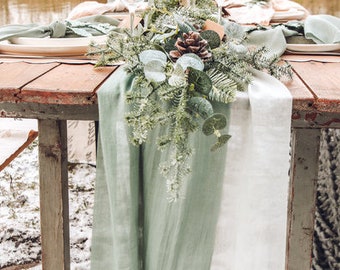 Beautiful Eucalyptus Green Table Runner, 28cm/48cm, Width, Green Cotton Table Runner, Light Green Table Path, Wedding Table Runner, Bohemian