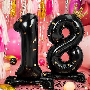 Giant Standing 18th Birthday Balloon, Standing Foil Balloon Number ''18', 84 cm, 18th Birthday Decor, Gold Foil Balloon, 18th Bday, Sweet 18