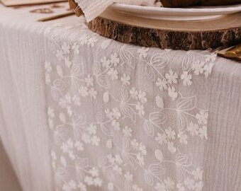 Runner lungo bianco ricamato floreale, 25 cm x 3 m, runner da tavolo bianco floreale, runner da tavolo, runner da tavolo in pizzo bianco, runner da tavolo in pizzo